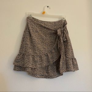 Spotted, Wrap / Tie Ruffle Mini Skirt Tan